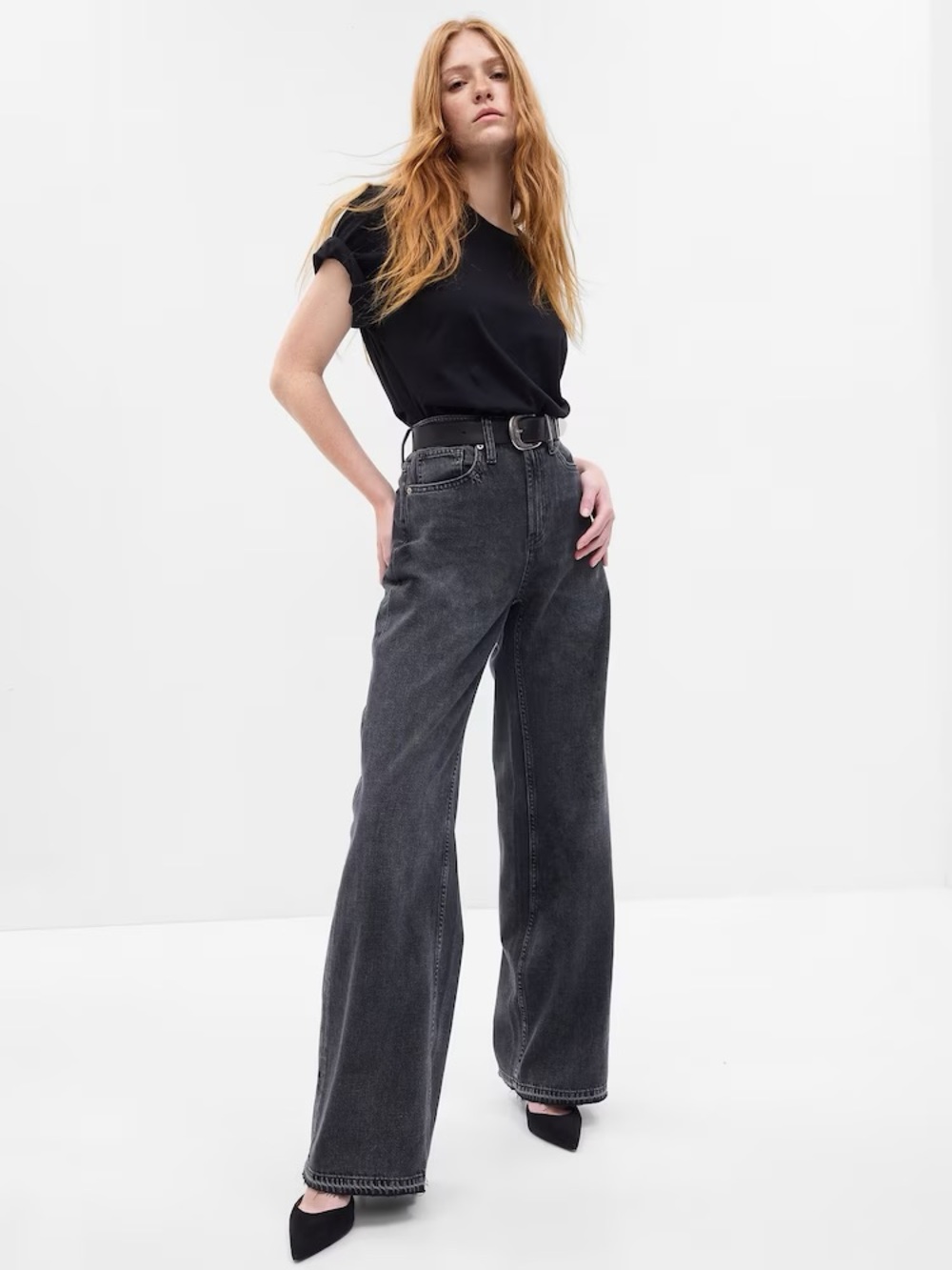 NWOT Gap High Rise Wide-Leg Jeans with Washwell 26 regular black wash